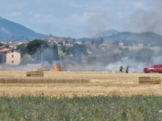 Incendio campo ad Ospedalicchio, fiamme vicino alla linea ferrata