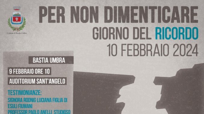 Giorno del Ricordo, 10 febbraio. Iniziative del Comune di Bastia Umbra