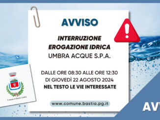 Sospensione idrica a Bastia Umbra il 22 agosto 2024 per lavori urgenti