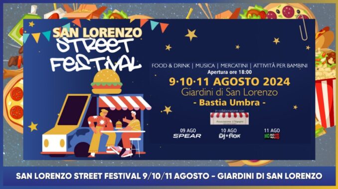 Street Festival a San Lorenzo: 9-11 Agosto ai Giardini Pubblici