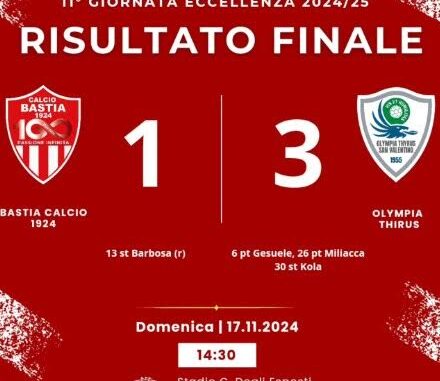 Olympia Thyrus supera il Bastia: 3-1 in trasferta